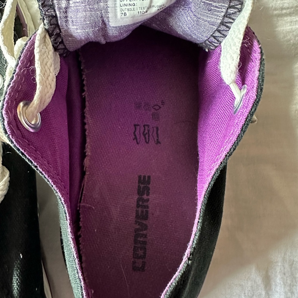 Converse All Star Junior Size 3 Black with Metallic Purple Low Top Sneakers - Picture 9 of 11